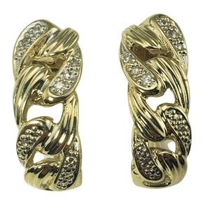 Vintage 14 Karat Yellow Gold and Diamond Hoop Earrings #12789